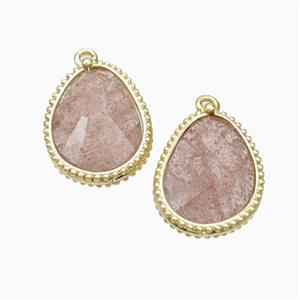 Pink Strawberry Quartz Teardrop Pendant Gold Plated, approx 14.5-20mm