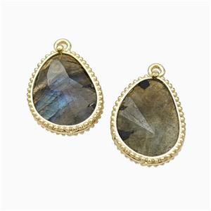 Natural Labradorite Teardrop Pendant Gold Plated, approx 14.5-20mm