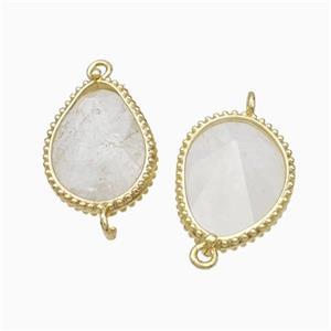 Natural White Crystal Quartz Teardrop Connector Gold Plated, approx 14.5-20mm