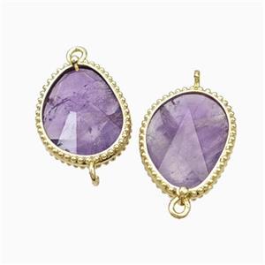 Natural Purple Amethyst Teardrop Connector Gold Plated, approx 14.5-20mm