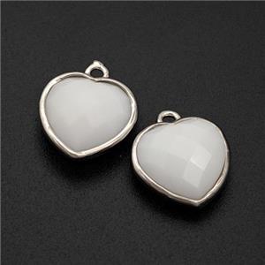 White Porcelain Heart Pendant Faceted Platinum Plated, approx 12mm