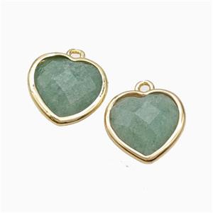 Natural Green Aventurine Heart Pendant Faceted Gold Plated, approx 12mm