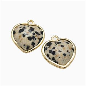 Natural Black Dalmatian Jasper Heart Pendant Faceted Gold Plated, approx 12mm