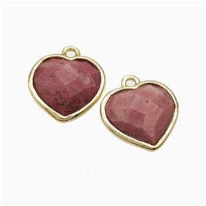 Pink Wood Lace Jasper Heart Pendant Faceted Gold Plated, approx 12mm