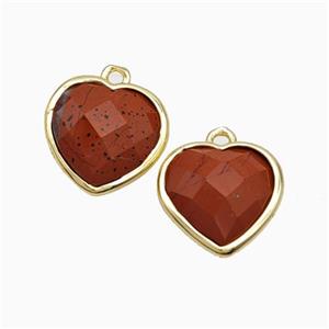 Natural Red Jasper Heart Pendant Faceted Gold Plated, approx 12mm