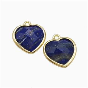 Natural Blue Lapis Lazuli Heart Pendant Faceted Gold Plated, approx 12mm