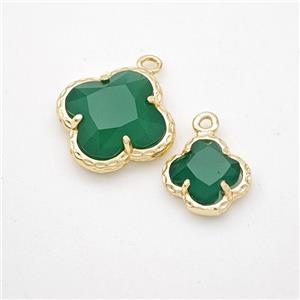 Green Jadeite Glass Clover Pendant Gold Plated, approx 14mm