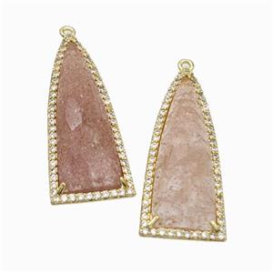 Natural Pink Strawberry Quartz Arrowhead Pendant Copper Pave Zirconia Gold Plated, approx 15-35mm