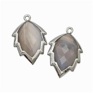 Natural Gray Botswana Agate Leaf Pendant Platinum Plated, approx 14-20mm