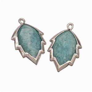 Natural Green Amazonite Leaf Pendant Platinum Plated, approx 14-20mm