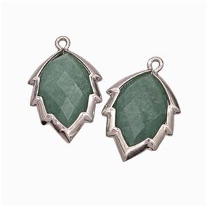 Natural Green Strawberry Quartz Leaf Pendant Platinum Plated, approx 14-20mm