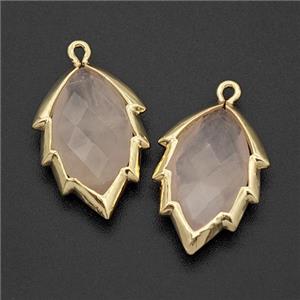 Natural Pink Rose Quartz Leaf Pendant Gold Plated, approx 14-20mm