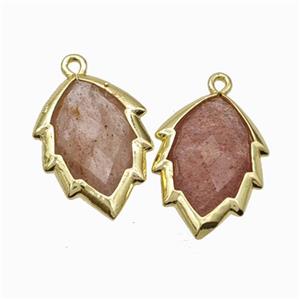 Natural Pink Strawberry Quartz Leaf Pendant Gold Plated, approx 14-20mm