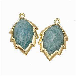 Natural Green Amazonite Leaf Pendant Gold Plated, approx 14-20mm