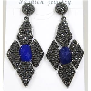 blue jade earring pave rhinestone, approx 28-55mm