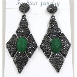 green jade earring pave rhinestone, approx 28-55mm