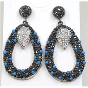 resin earring pave white rhinestone, approx 30-43mm