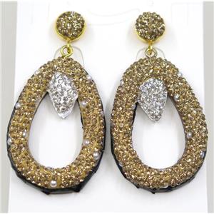 resin earring pave yellow rhinestone, approx 30-43mm