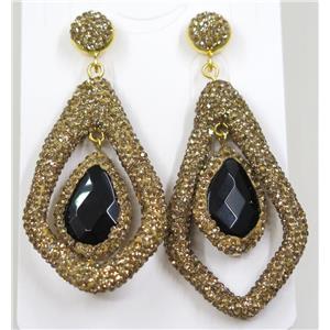 black onyx earring pave yellow rhinestone, approx 30-55mm