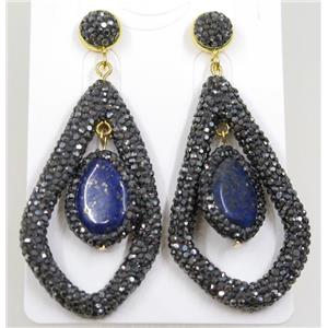 blue lapis earring pave rhinestone, approx 30-55mm