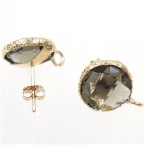 smoky Chinese Crystal Glass earring studs, approx 13mm dia