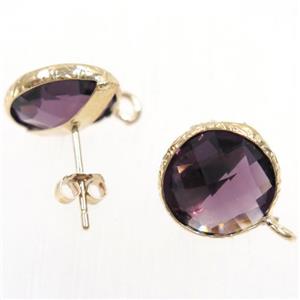 purple Chinese Crystal Glass earring studs, approx 13mm dia