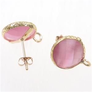 pink Chinese Crystal Glass earring studs, approx 13mm dia