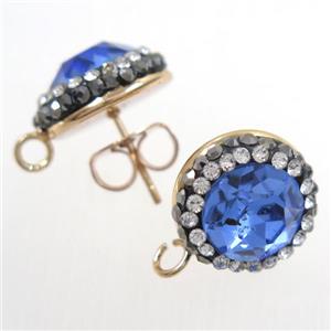 skyblue Chinese Crystal Glass earring studs paved rhinestone, gold plated, approx 14mm dia