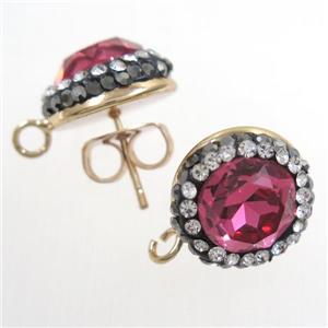 ruby Chinese Crystal Glass earring studs paved rhinestone, gold plated, approx 14mm dia