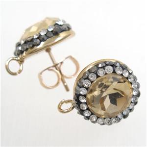 golden champagne Chinese Crystal Glass earring studs paved rhinestone, gold plated, approx 14mm dia