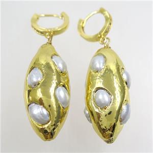 Pearl earring, 24k gold plated, approx 15-35mm