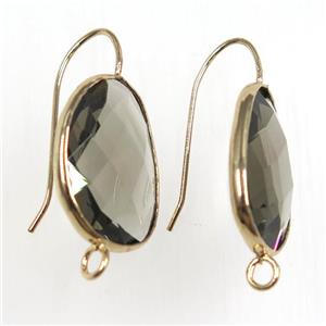 smoky glass crystal earring with loop, gold plated, approx 15-20mm