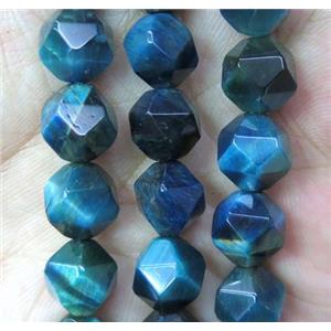 seaBlue Tiger eye stone beads, faceted ball, approx 10mm dia
