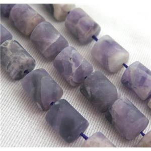 matte Dogtooth Amethyst beads, 3faces tube, approx 10x13mm
