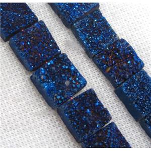 blue druzy Quartz beads, square, approx 12x12mm, 16pcs per st