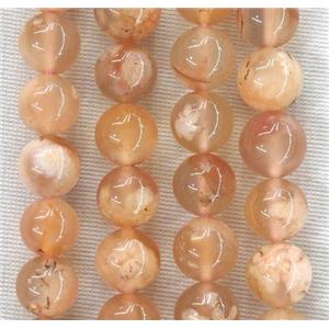 round Cherry blossom Agate beads, lt.pink, approx 8mm dia