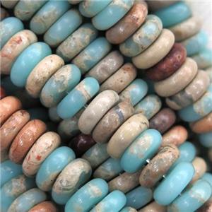 Imperial Jasper heishi beads, blue, approx 3x6mm