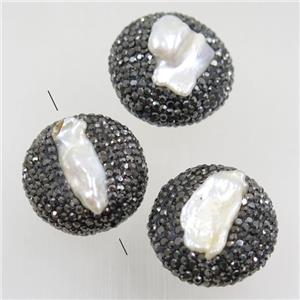 freshwater pearl beads paved rhinestone, circle, approx 28mm dia