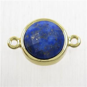 blue Lapis Lazuli circle connector, gold plated, approx 12mm dia