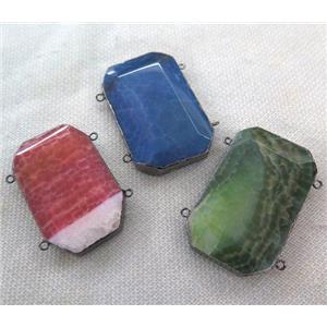 agate connector, rectangle, mixed color, black plated, approx 35x57mm
