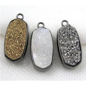 druzy quartz pendant, black, approx 12x25mm