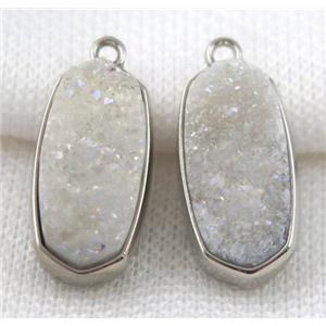 druzy quartz pendant, platinum plated, approx 12x25mm