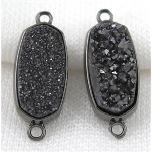 druzy quartz connector, black, approx 12x25mm