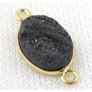 black sunagate druzy connector, oval, approx 12x16mm