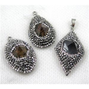 mix gemstone pendant paved rhinestone, mix shape, approx 20-40mm