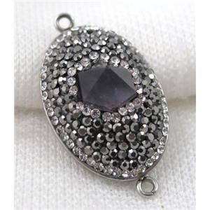 amethyst connector paved rhinestone, point, oval, approx 20-30mm