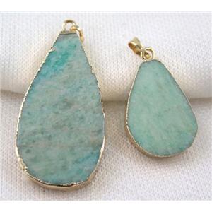 green Amazonite teardrop pendant, gold plated, approx 20-30mm