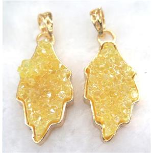 gemstone pendant, leaf, gold plated, approx 20-35mm