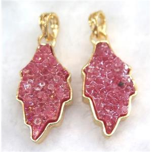 gemstone pendant, leaf, gold plated, approx 20-35mm