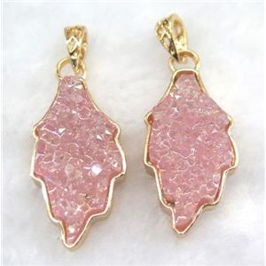 gemstone pendant, leaf, gold plated, approx 20-35mm